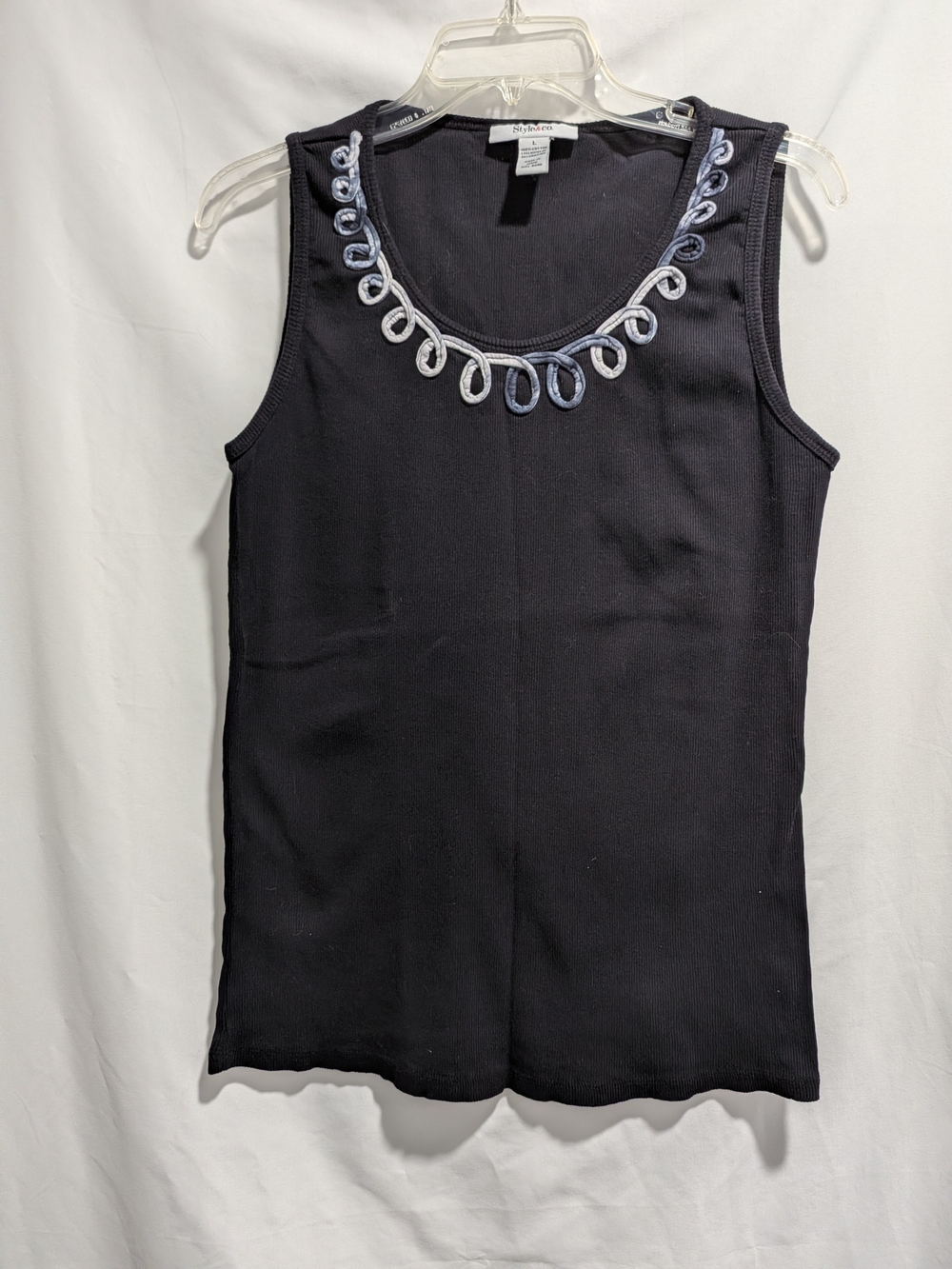 Style & Co Black Sleeveless Tank with Loop Trim